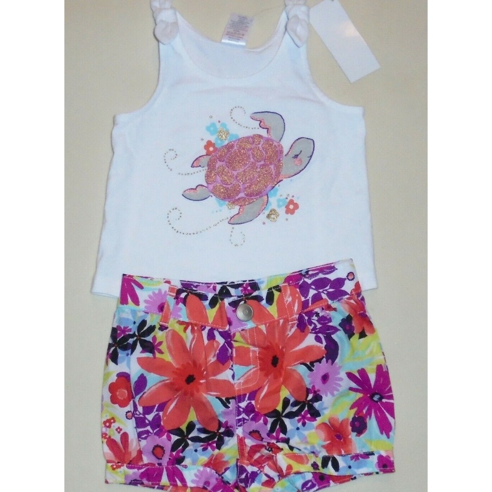 Gymboree Girls Turtle Tank Floral shorts 18-24 NEW